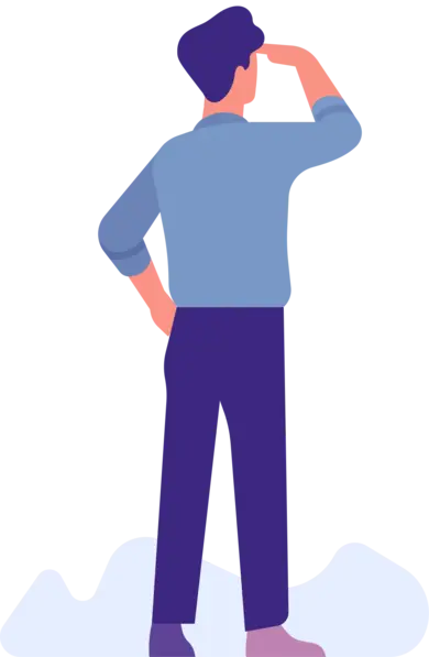 Man Looking Far Away. Searching for Lucky Chance. Future Possibility Concept